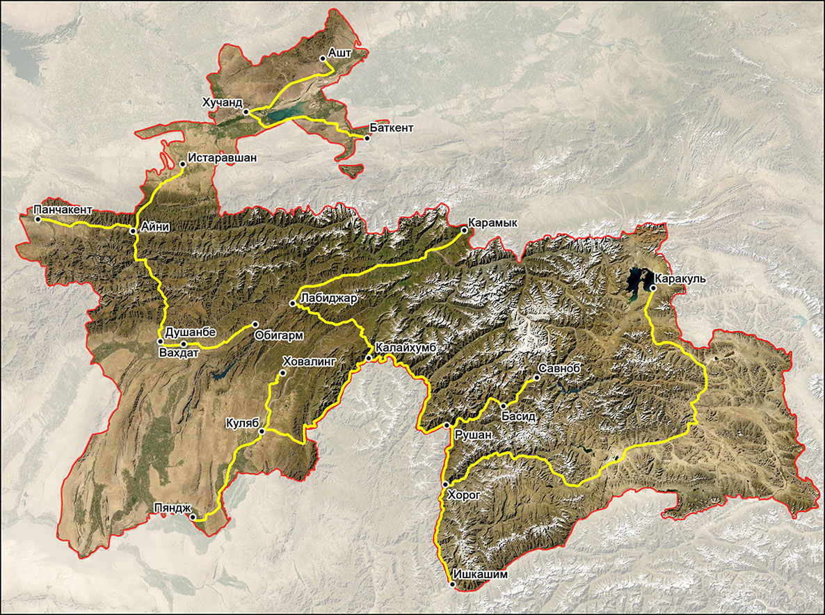 Карта автомобильных дорог Таджикистана